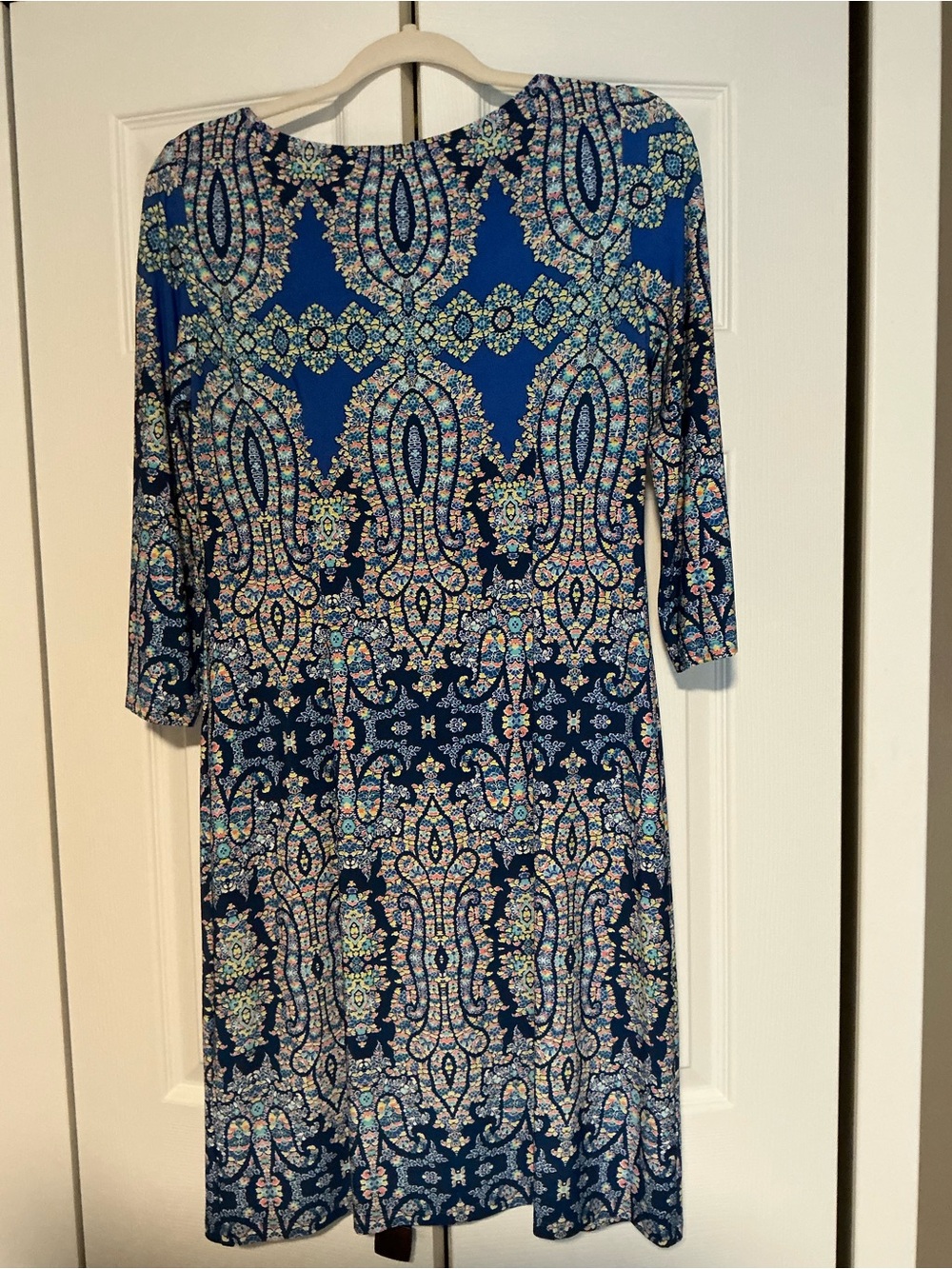 Maggy London Navy Multi-Pattern Long Sleeve Shift Dress